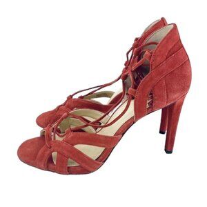 Michael Kors Mirabel Red Suede Leather Sandals Crimson Tassels SZ 7.5 New